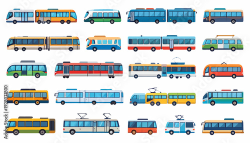 Collection of Various Cartoon Style Buses.