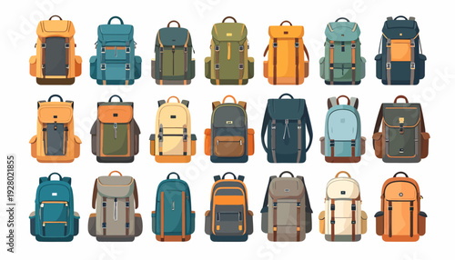 Collection of Various Colored Backpacks and Rucksacks.