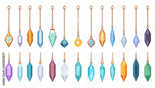 Collection of Various Colored Crystal Pendants Jewels.