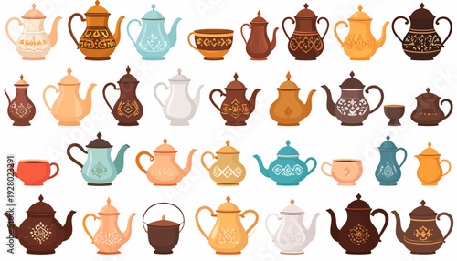 Collection of Various Teapots and Tea Cups.