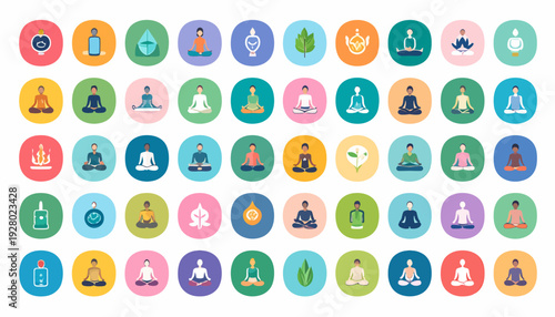 Collection of Various Yoga Pose Icons.
