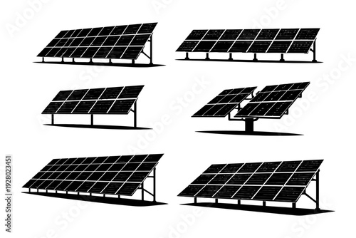 Variety of solar panel installations for sustainable energy solutions.