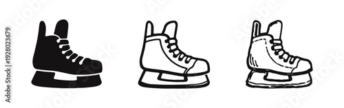 Ice Skate Icons Set. Winter Sport Footwear Symbol. Flat, Line, and Hand-drawn Vector Illustration.
