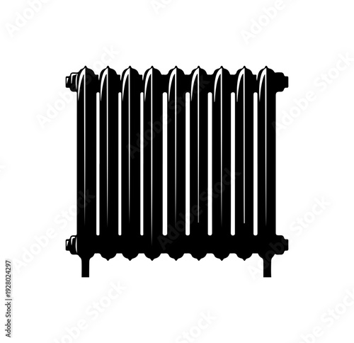 Silhouette of a classic cast iron radiator on a white background