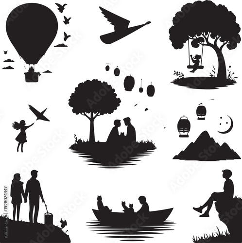 People and Family Silhouette Collection Vector Bundle – Outdoor Activities, Love, Fitness and Lifestyle Scenes