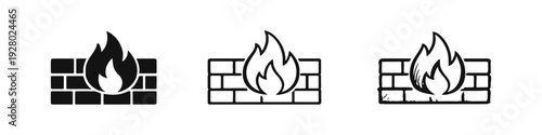 Firewall Icons Set. Network Security Symbol. Digital Protection Flat, Line, and Hand-drawn Vector Illustration.