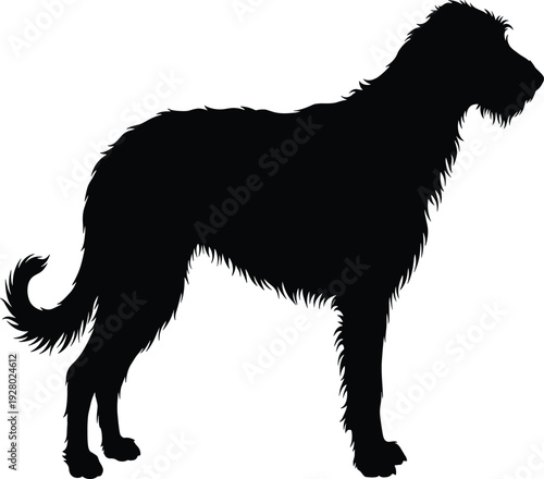 Black silhouette illustration of shaggy coated dog breed with long tail and distinct beard‑like head profile, perfect for design and identification use