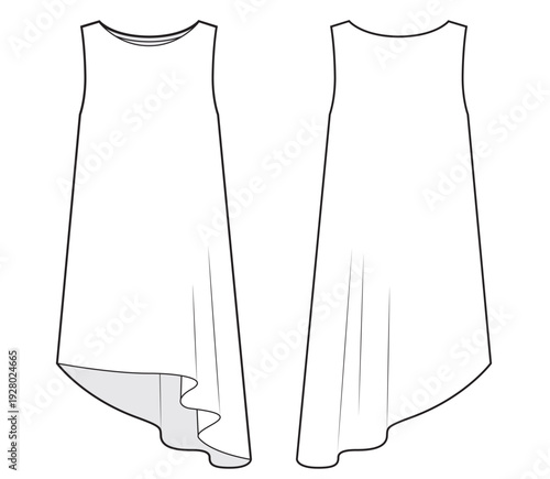 Sleeveless asymmetrical tunic dress sketch