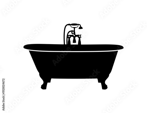 Silhouette of a freestanding clawfoot bathtub with faucet