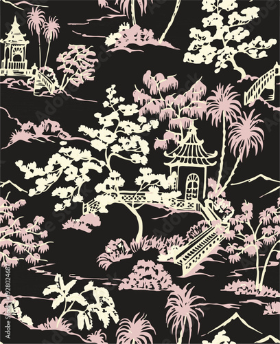 botanic seamless pattern with exotic flowers and leaves, hand drawn background. floral pattern. Tile with tropical leaf