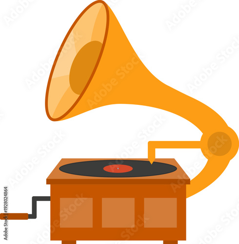 Gramophone, vintage gramophone isolated on white background. Gramophone icon. Vector cartoon illustration, poster, postcard. Vector
