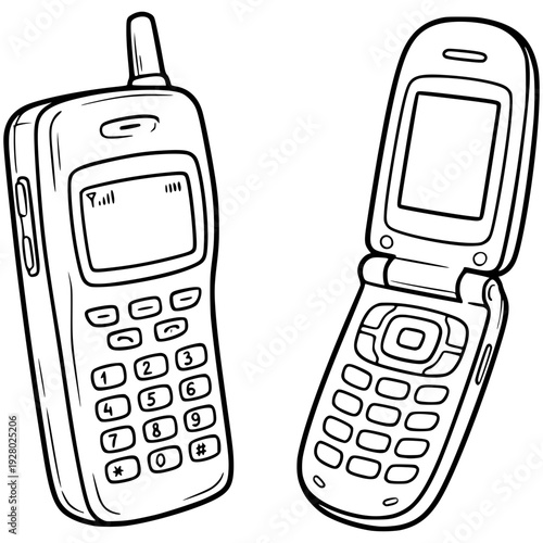 Nostalgic Duo: Capturing the essence of communication with two retro cellphones, embodying the simplicity of yesteryear's technology. 