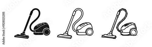 Vacuum Cleaner Icons: Solid, Outline, and Hand-Drawn Household Cleaning Appliance