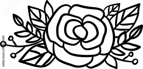 Floral bouquet outline bunch of flowers frame botanical line art sketch illustration