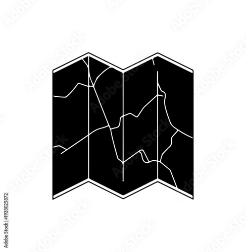 Silhouette of a folded map with roads and paths
