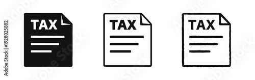 Tax Document or Form Icons Set for Finance and Accounting in Various Styles