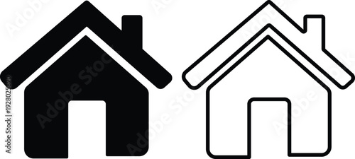 A black filled house icon next to a white outlined house icon, representing home, property, or a navigation element.