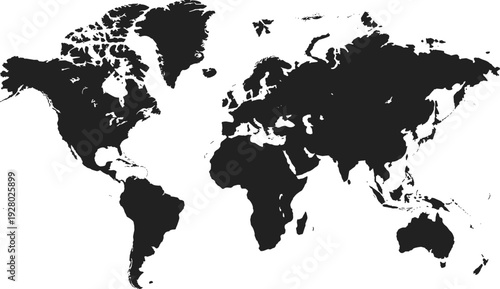 World map silhouette in black isolated on white background detailed global continents geography vector illustration design