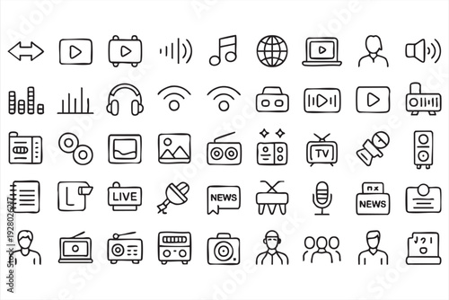 Broadcast and Communication Line Icons for News and Media Projects