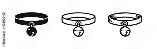 Pet Collar with Bell Icon Set for Animals