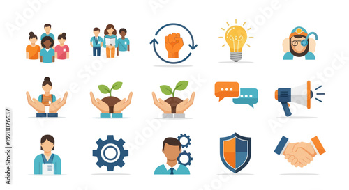 Business and Teamwork Icon Set: Collaboration Growth and Communication.