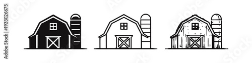 Farm Barn with Silo Icon Set