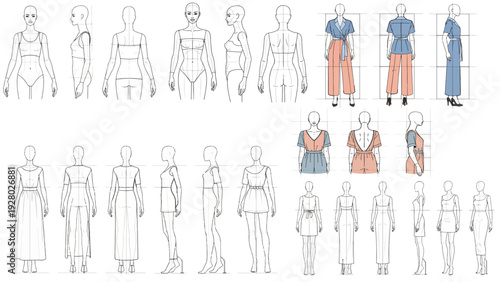 Female Mannequin Poses for Fashion Sketches, Dummy Fashion Figure, Style Figure Designs, Body Figure Poses for Clothing.
