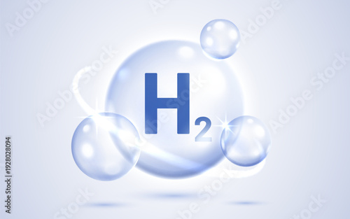 Stylized Hydrogen H2 molecule in a pure water bubble.