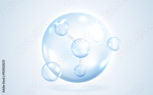 Abstract molecular structure in a translucent blue sphere.