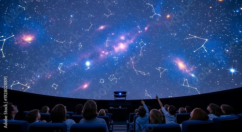 People Watching a Planetarium Show with Stars and Constellations.