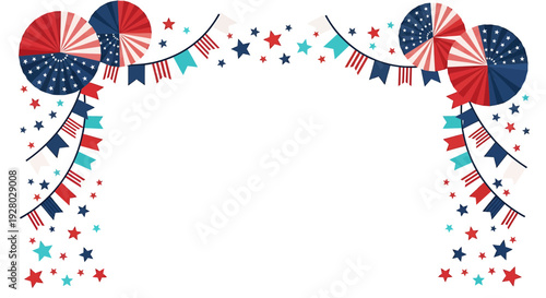 Patriotic party border frame with flags and stars isolated on White Background