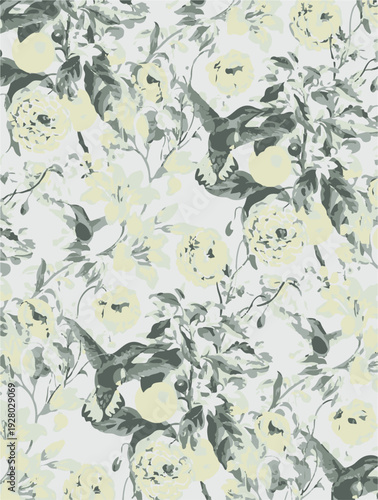 botanic seamless pattern with exotic flowers and leaves, hand drawn background. floral pattern. Tile with tropical leaf