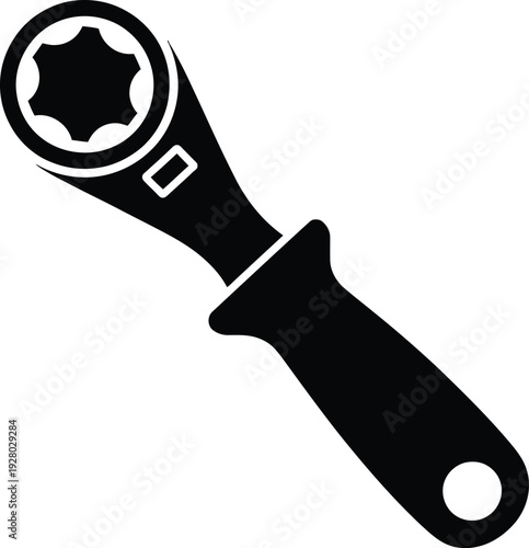 Black silhouette of a socket wrench with a star-shaped socket head tool hand tool