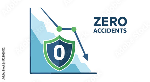 Zero accidents safety shield with downward trending graph