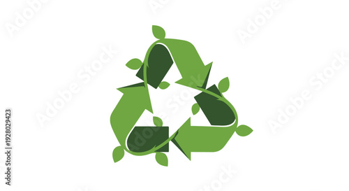 Green recycling symbol with leaves for environmental protection
