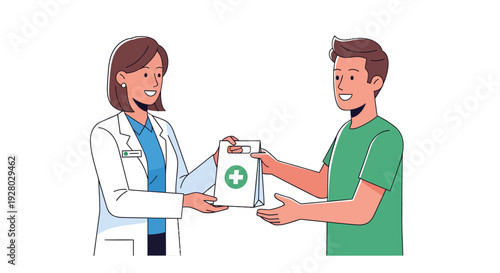 Pharmacist handing a medical bag to a male patient
