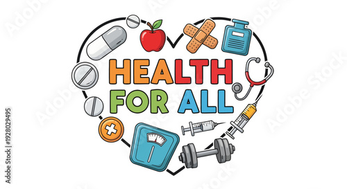 Health for all concept with medical and wellness icons