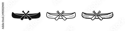 Canoe with paddles icon set.