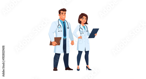 Two doctors standing with a clipboard and folder for consultation