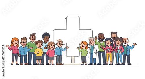 Diverse group of people standing for community healthcare support services