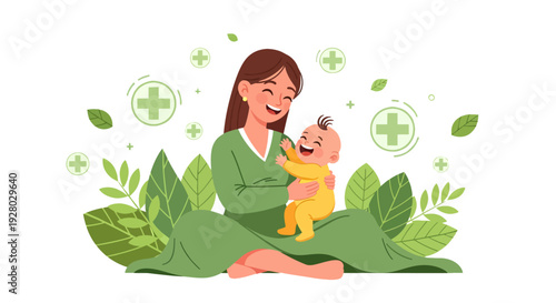 Happy mother and baby enjoying natural family health and wellbeing