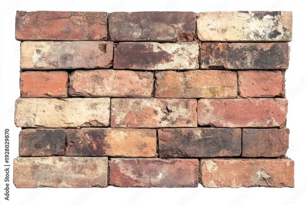 Obraz premium Rustic brick wall texture shows aged red brown bricks on white background