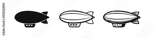 Blimp airship icon set in various styles.