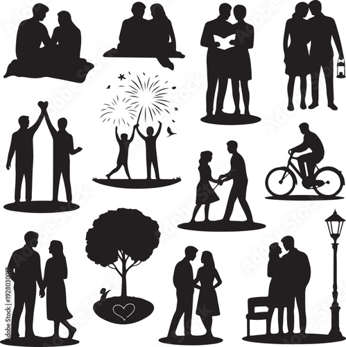 Muslim Couple Silhouette Bundle – Islamic Wedding & Romantic Vector Clipart Collection