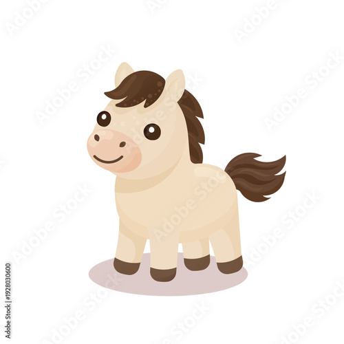 Beautiful cream pony foal standing cartoon illustration.