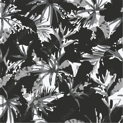 botanic seamless pattern with exotic flowers and leaves, hand drawn background. floral pattern. Tile with tropical leaf