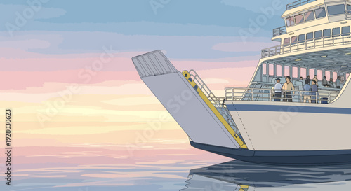 Large White Cruise Ship in Calm Water.