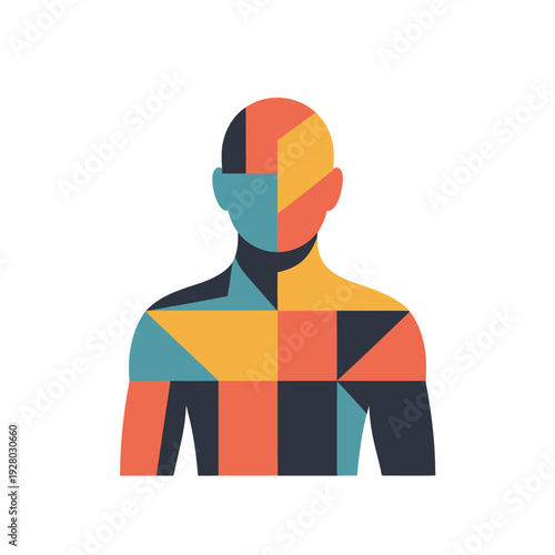 Abstract portrait of a person s head and shoulders divided into colorful shapes