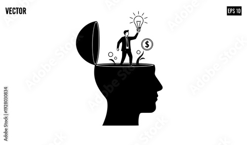 Creative mindset businessman with idea and money vector concept