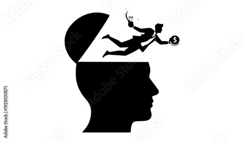 Businessman flying from open head with idea and dollar coin vector